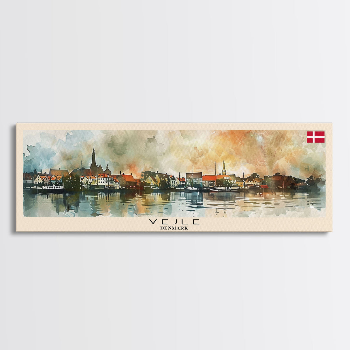 Vejle Denmark Travel Art, City Art, Framed Canvas Print or Metal Wall Art, Europe Travel Poster, Panoramic Wall Art, Extra Wide Wall Art