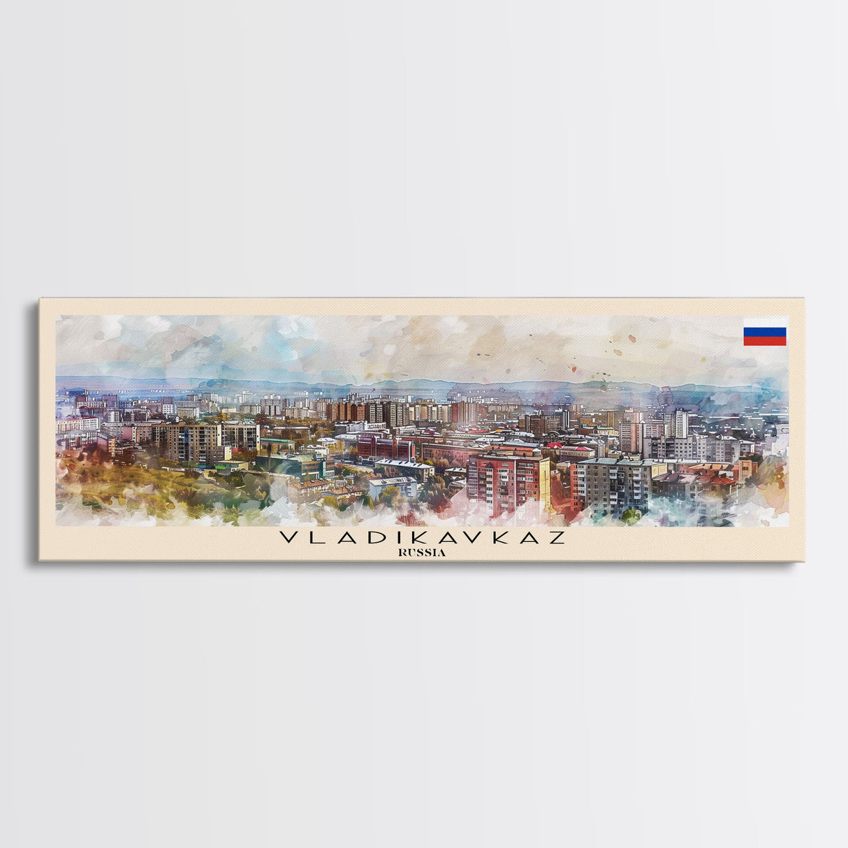 Vladikavkaz Russia Panoramic Travel Poster, Framed Canvas Print or Metal Wall Art, Travel Art, Home Decor, Panoramic Painting, Midcentury Art