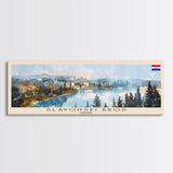 Slavonski Brod Croatia Panoramic Travel Poster, Framed Canvas Print or Metal Wall Art, Travel Art, Home Decor, Panoramic Painting, Midcentury Art