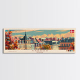 Aarhus Denmark  Panoramic Travel Poster, Framed Canvas Print or Metal Wall Art, Travel Art, Home Decor, Panoramic Painting, Midcentury Art