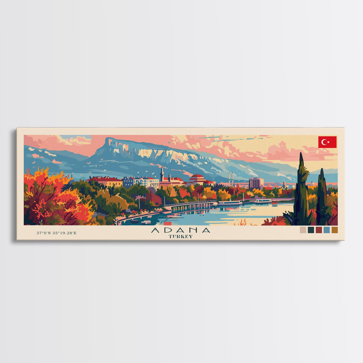 Adana Turkey  Travel Art, City Art, Framed Canvas Print or Metal Wall Art, Europe Travel Poster, Panoramic Wall Art, Extra Wide Wall Art