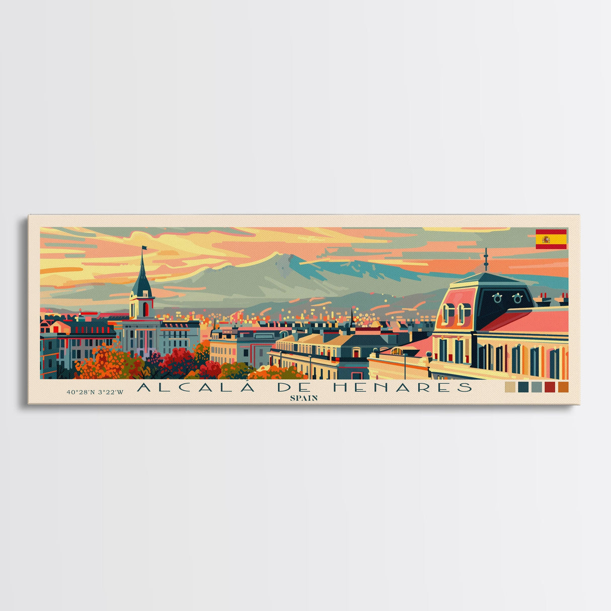 Alcalá Spain Travel Art, City Art, Framed Canvas Print or Metal Wall Art, Europe Travel Poster, Panoramic Wall Art, Extra Wide Wall Art