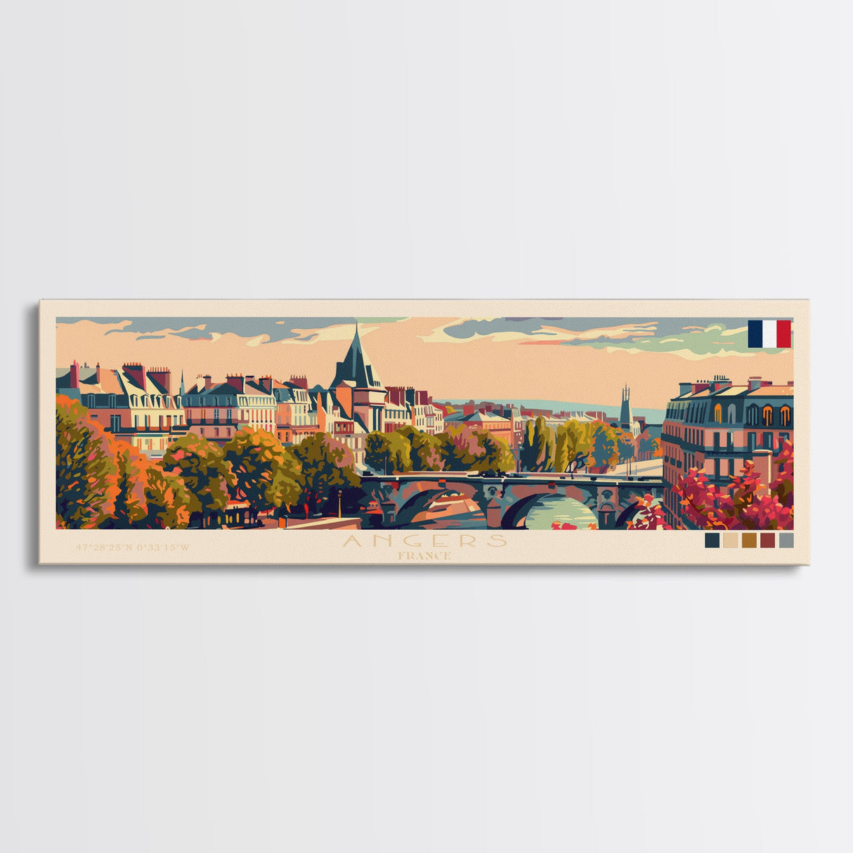 Angers France Wall Art, Panoramic Travel Poster, Panoramic Framed Canvas Print, City Wall Art, Wall Hanging Home Decor, Travel Art