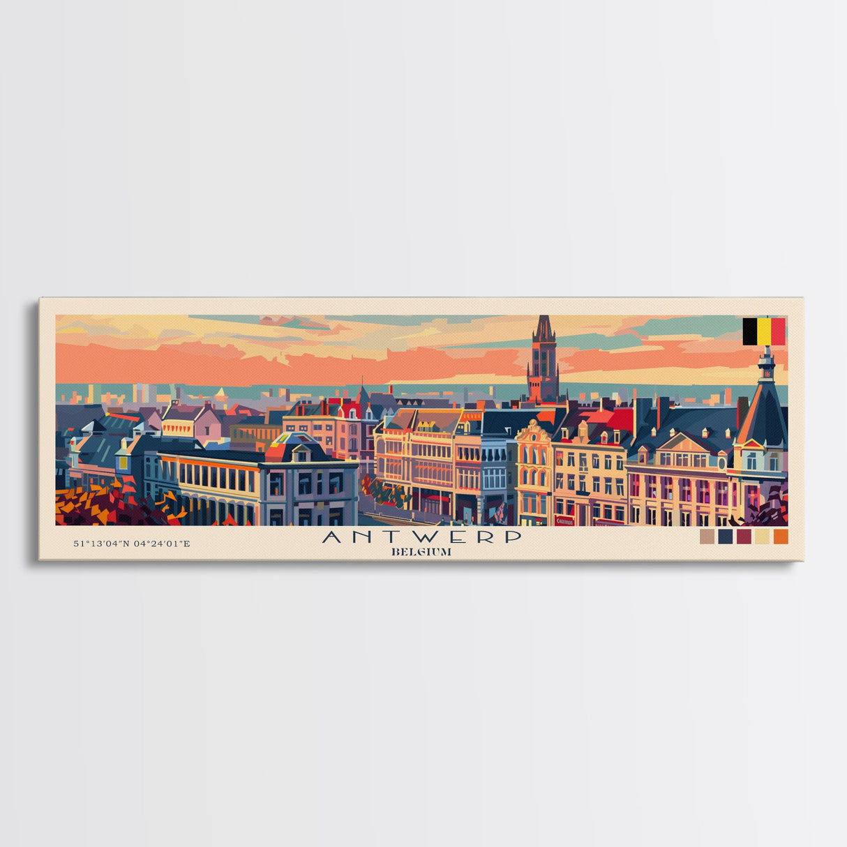 Antwerp Belgium Wall Art, Panoramic Travel Poster, Panoramic Framed Canvas Print, City Wall Art, Wall Hanging Home Decor, Travel Art