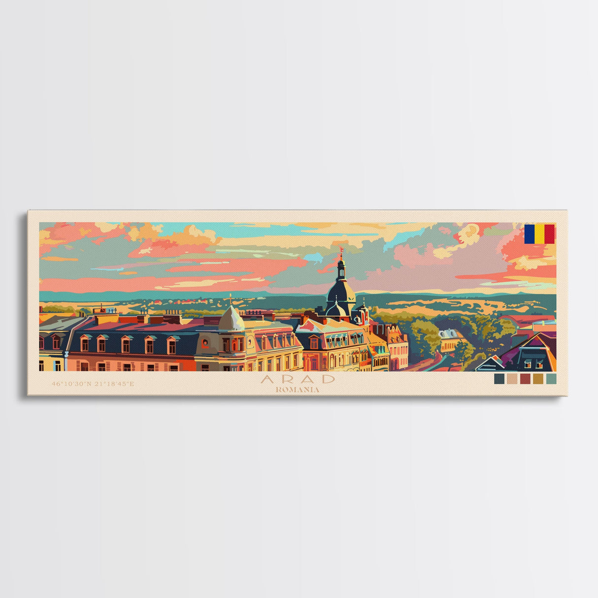 Arad Romania Travel Art, City Art, Framed Canvas Print or Metal Wall Art, Europe Travel Poster, Panoramic Wall Art, Extra Wide Wall Art