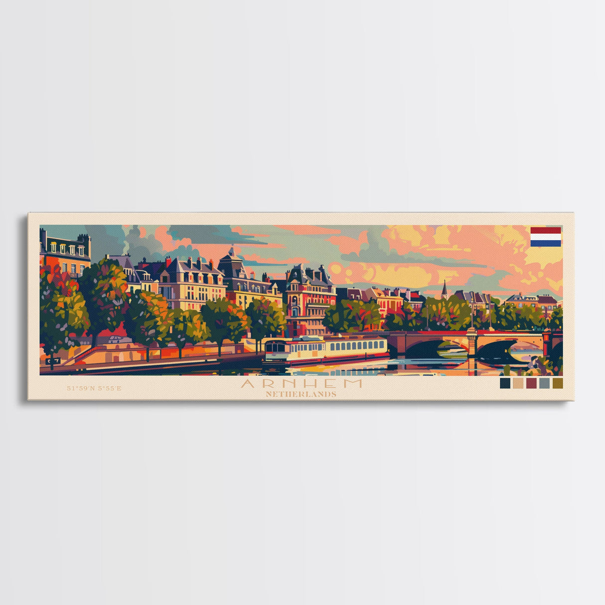 Arnhem Netherlands Wall Art, Panoramic Travel Poster, Panoramic Framed Canvas Print, City Wall Art, Wall Hanging Home Decor, Travel Art