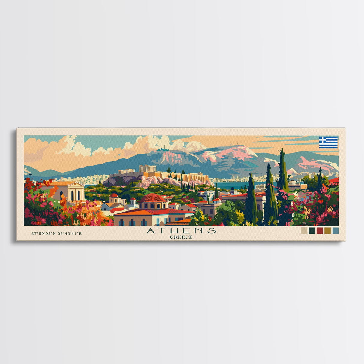 Athens Greece Travel Art, City Art, Framed Canvas Print or Metal Wall Art, Europe Travel Poster, Panoramic Wall Art, Extra Wide Wall Art