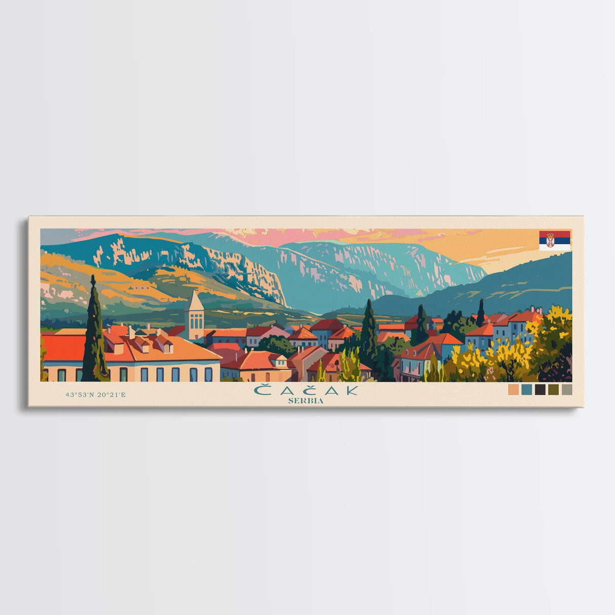 Čačak Serbia Wall Art, Panoramic Travel Poster, Panoramic Framed Canvas Print, City Wall Art, Wall Hanging Home Decor, Travel Art