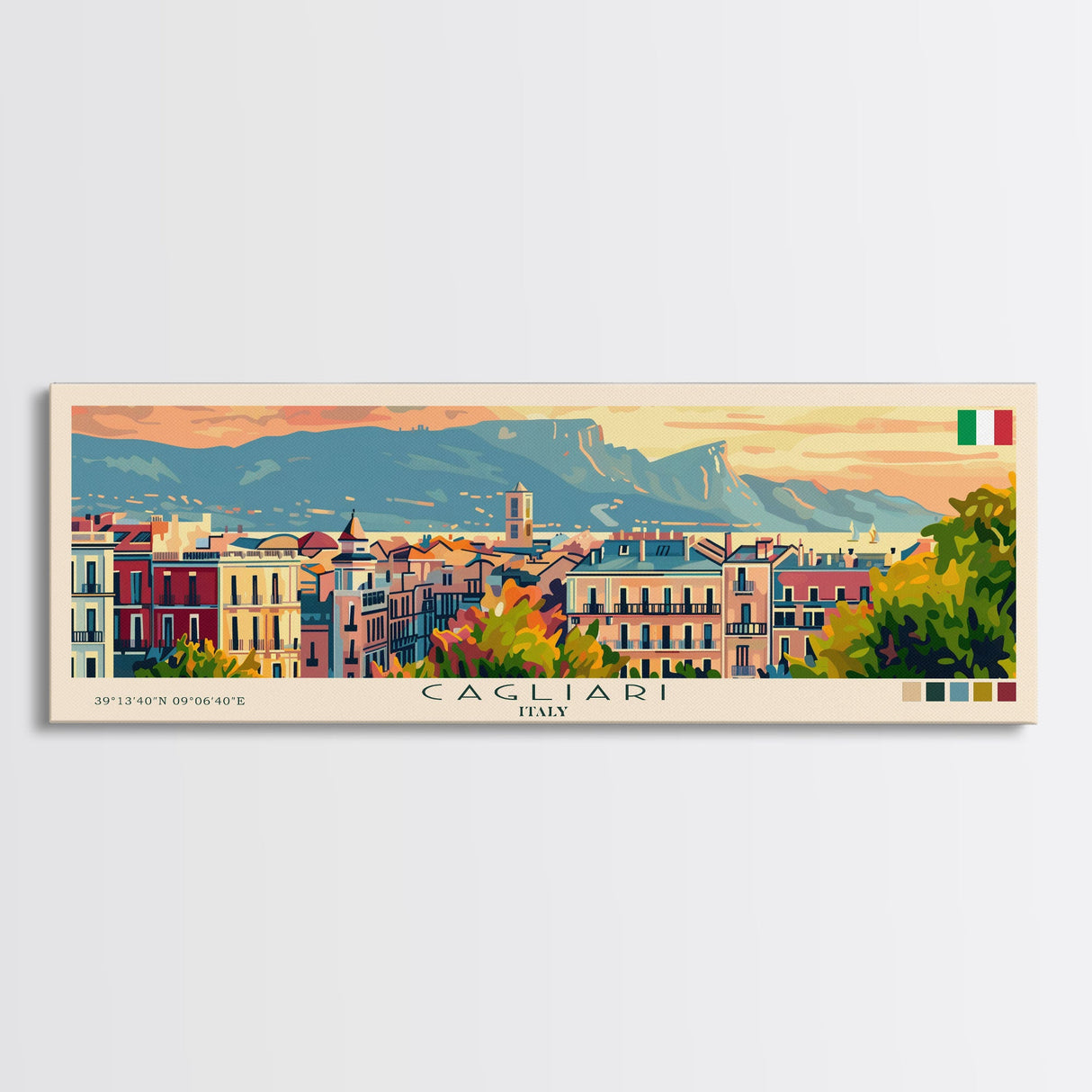 Cagliari Italy Wall Art, Panoramic Travel Poster, Panoramic Framed Canvas Print, City Wall Art, Wall Hanging Home Decor, Travel Art