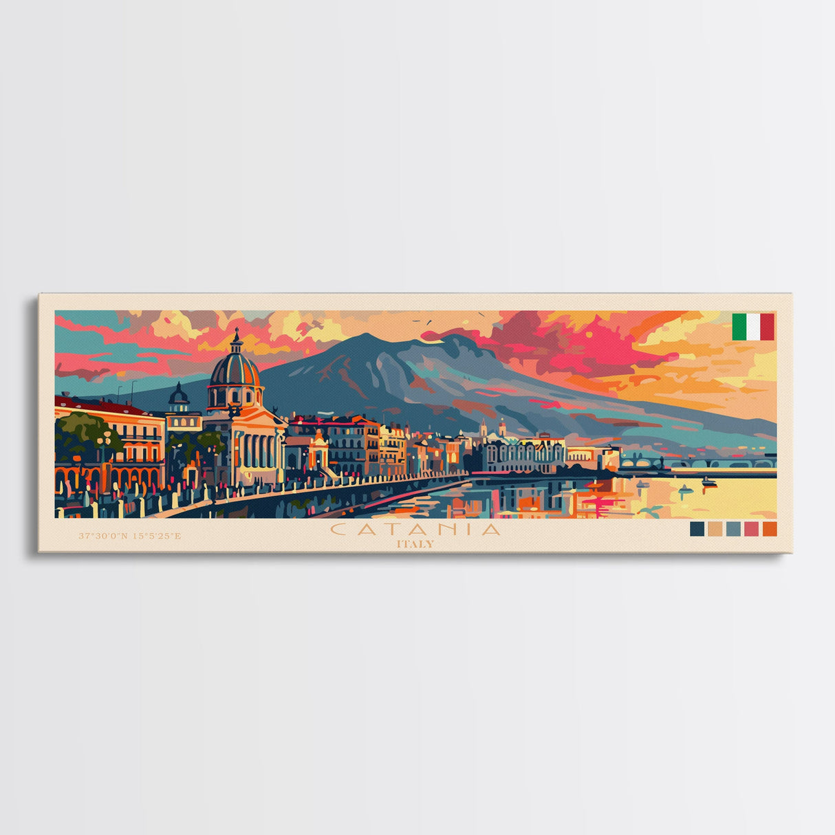 Catania Italy Travel Print Wall Art, Panoramic City Art, Travel Art, Wall Decor, Vacation Gift, Framed Canvas Print Or Metal Art