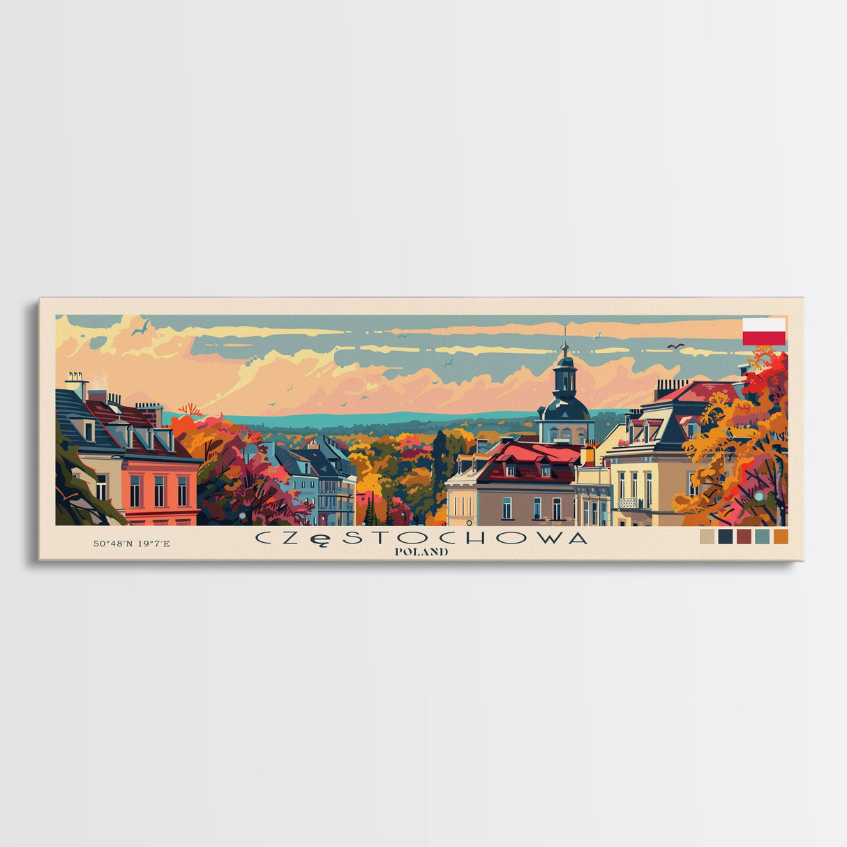 Czestochowa Poland Travel Art, City Art, Framed Canvas Print or Metal Wall Art, Europe Travel Poster, Panoramic Wall Art, Extra Wide Wall Art