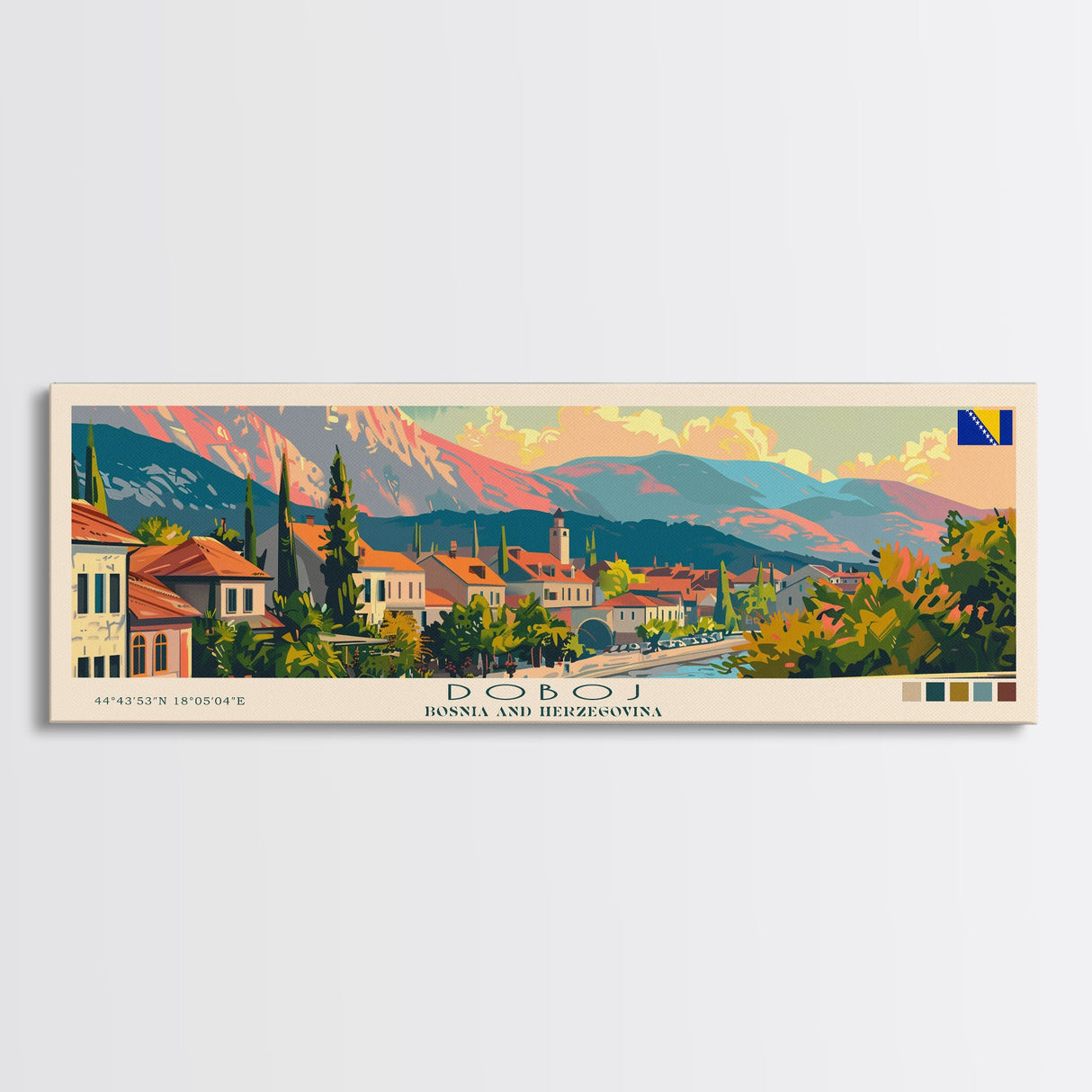 Doboj Bosnia Travel Print Wall Art, Panoramic City Art, Travel Art, Wall Decor, Vacation Gift, Framed Canvas Print Or Metal Art