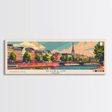 Dublin Ireland Panoramic Travel Poster, Framed Canvas Print or Metal Wall Art, Travel Art, Home Decor, Panoramic Painting, Midcentury Art