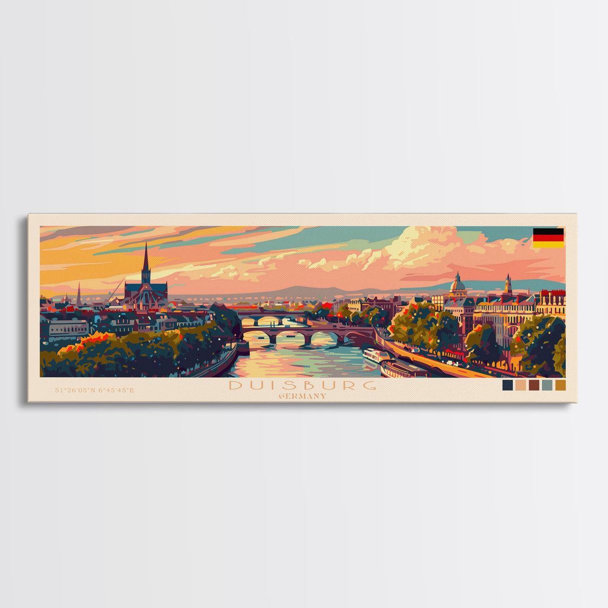 Duisburg Germany  Wall Art, Panoramic Travel Poster, Panoramic Framed Canvas Print, City Wall Art, Wall Hanging Home Decor, Travel Art