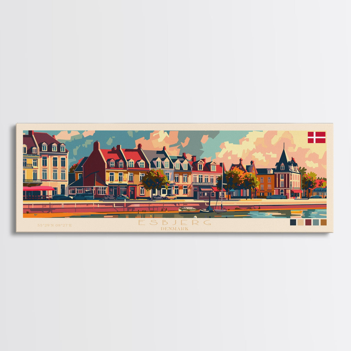 Esbjerg Denmark Travel Art, City Art, Framed Canvas Print or Metal Wall Art, Europe Travel Poster, Panoramic Wall Art, Extra Wide Wall Art