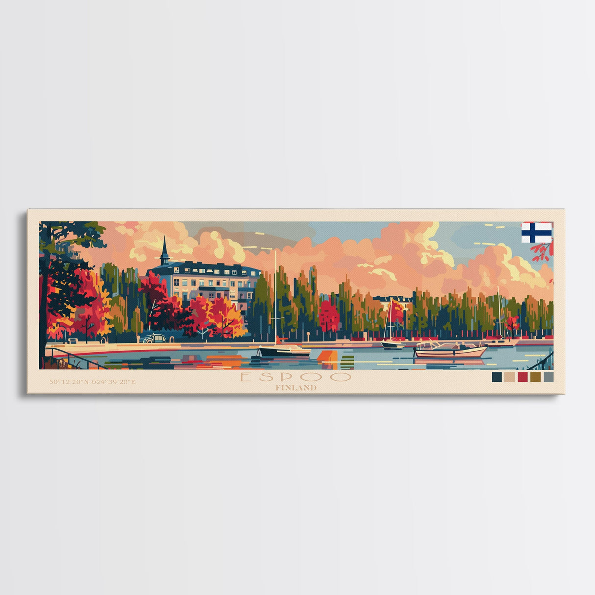 Espoo Finland Wall Art, Panoramic Travel Poster, Panoramic Framed Canvas Print, City Wall Art, Wall Hanging Home Decor, Travel Art