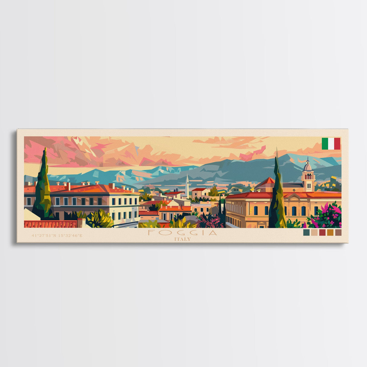 Foggia Italy Wall Art, Panoramic Travel Poster, Panoramic Framed Canvas Print, City Wall Art, Wall Hanging Home Decor, Travel Art