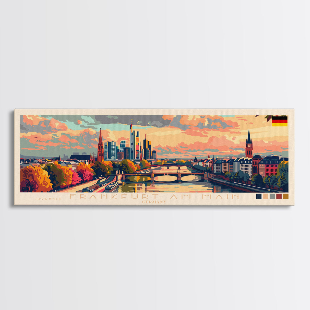 Frankfurt Germany Travel Print Wall Art, Panoramic City Art, Travel Art, Wall Decor, Vacation Gift, Framed Canvas Print Or Metal Art