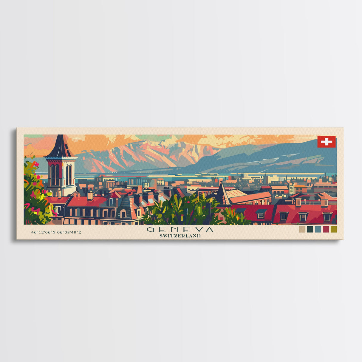 Geneva Switzerland Wall Art, Panoramic Travel Poster, Panoramic Framed Canvas Print, City Wall Art, Wall Hanging Home Decor, Travel Art