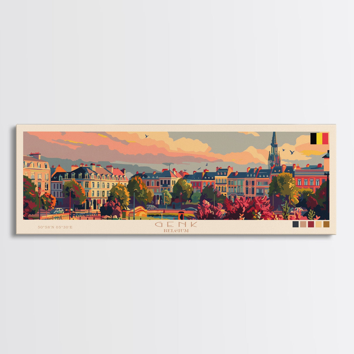 Genk Belgium Travel Print Wall Art, Panoramic City Art, Travel Art, Wall Decor, Vacation Gift, Framed Canvas Print Or Metal Art