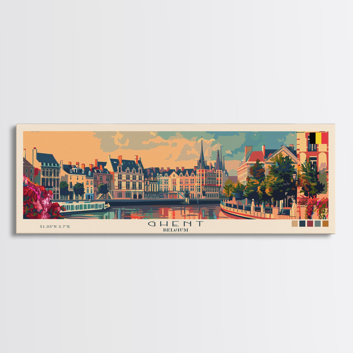 Ghent Belgium Wall Art, Panoramic Travel Poster, Panoramic Framed Canvas Print, City Wall Art, Wall Hanging Home Decor, Travel Art