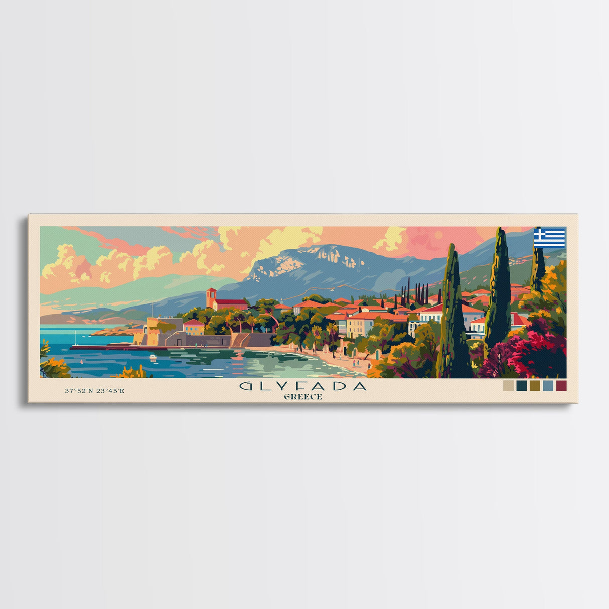 Glyfada Greece Wall Art, Panoramic Travel Poster, Panoramic Framed Canvas Print, City Wall Art, Wall Hanging Home Decor, Travel Art