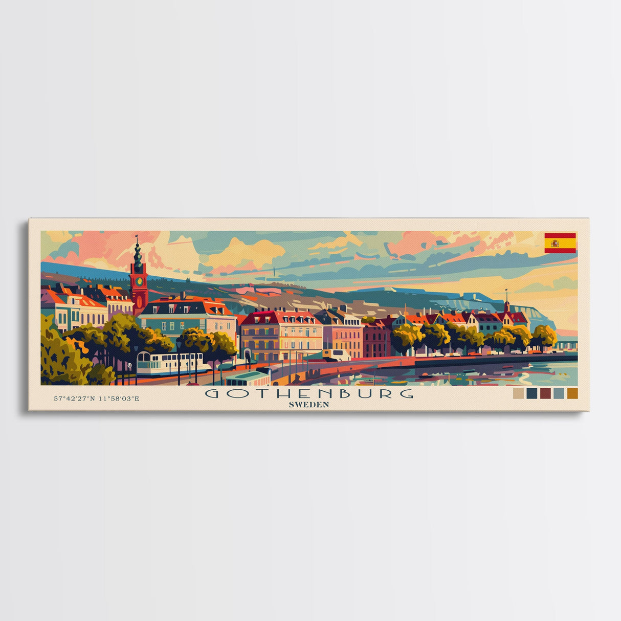 Gothenburg Sweden Travel Art, City Art, Framed Canvas Print or Metal Wall Art, Europe Travel Poster, Panoramic Wall Art, Extra Wide Wall Art