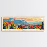 Graz Austria Wall Art, Panoramic Travel Poster, Panoramic Framed Canvas Print, City Wall Art, Wall Hanging Home Decor, Travel Art