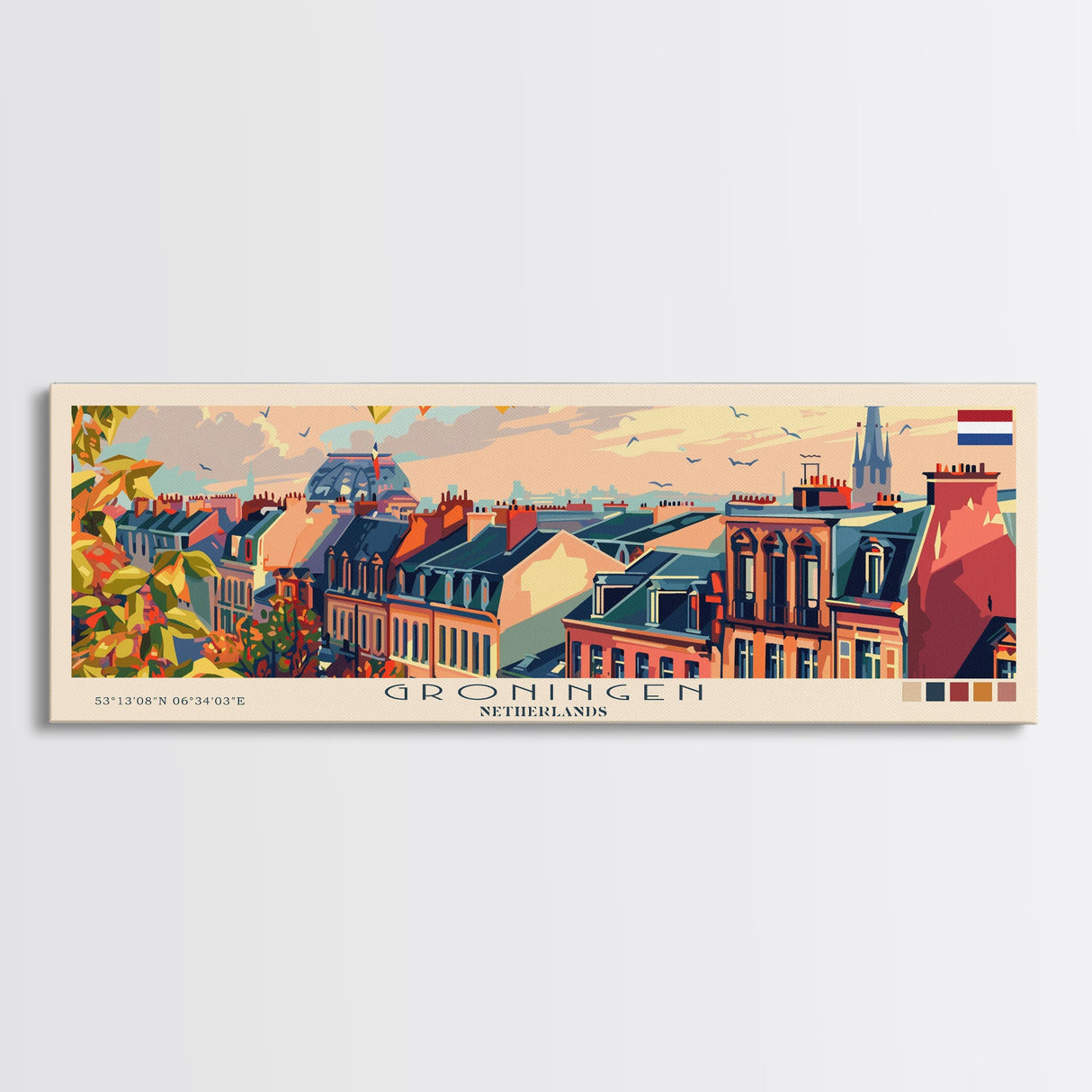 Groningen Netherlands Travel Art, City Art, Framed Canvas Print or Metal Wall Art, Europe Travel Poster, Panoramic Wall Art, Extra Wide Wall Art