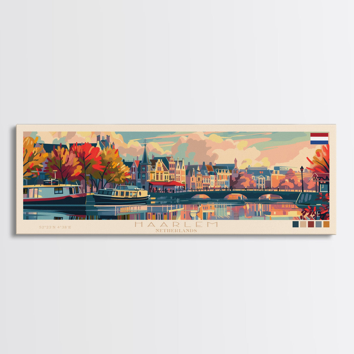 Haarlem Netherlands Travel Art, City Art, Framed Canvas Print or Metal Wall Art, Europe Travel Poster, Panoramic Wall Art, Extra Wide Wall Art