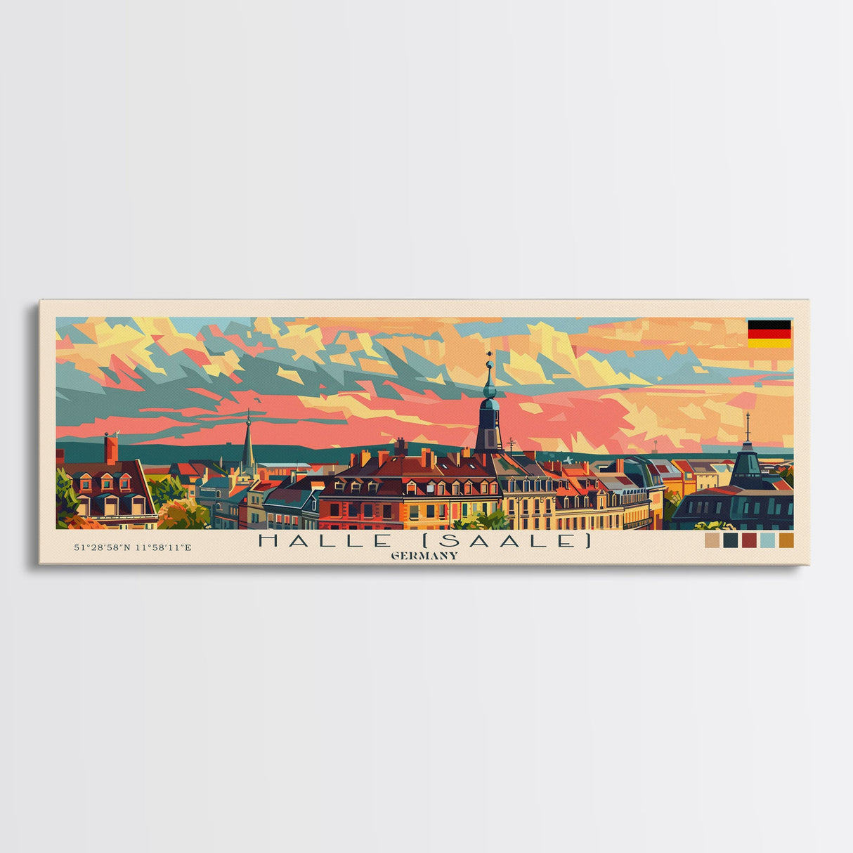 Halle Saale Germany Wall Art, Panoramic Travel Poster, Panoramic Framed Canvas Print, City Wall Art, Wall Hanging Home Decor, Travel Art