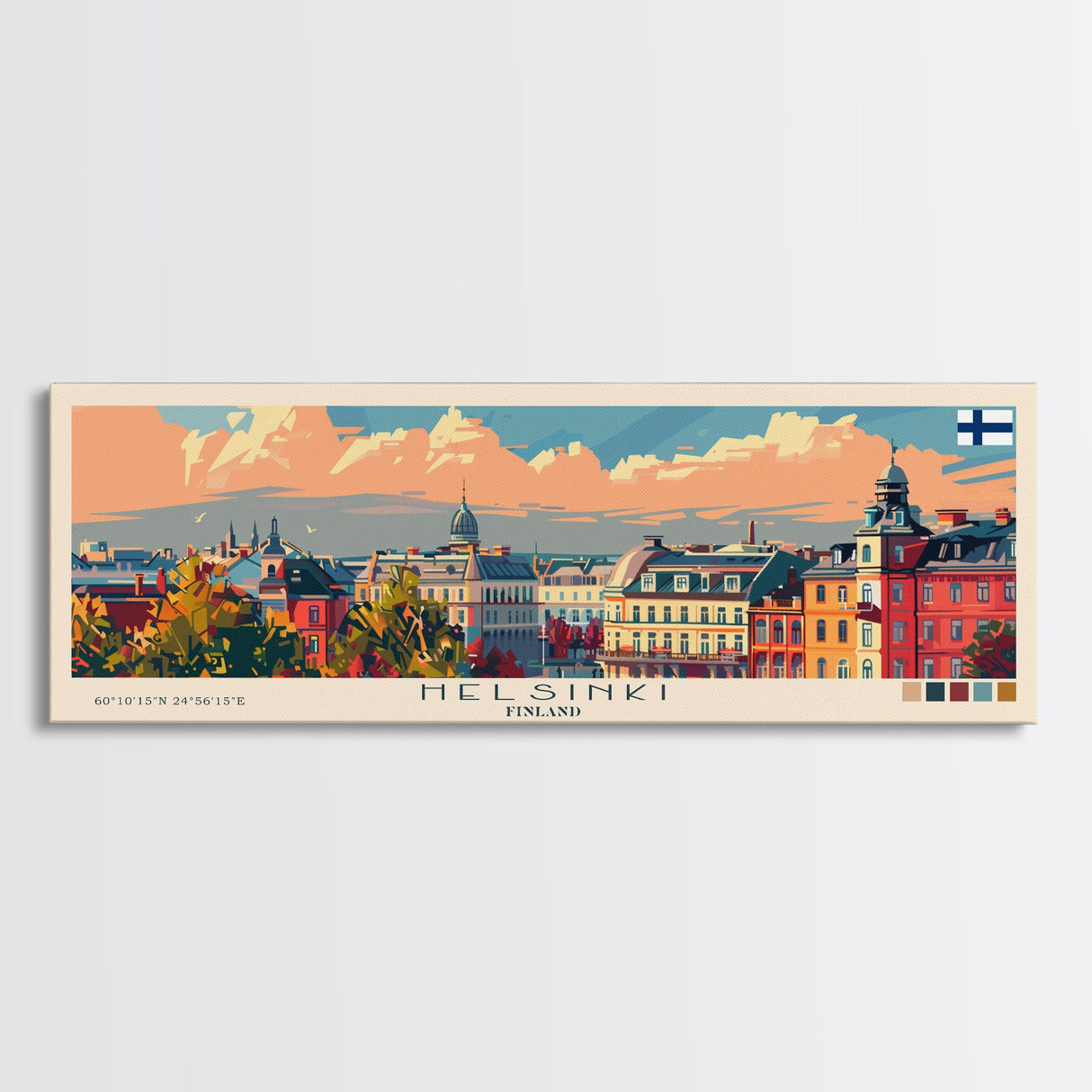 Helsinki Finland Travel Art, City Art, Framed Canvas Print or Metal Wall Art, Europe Travel Poster, Panoramic Wall Art, Extra Wide Wall Art