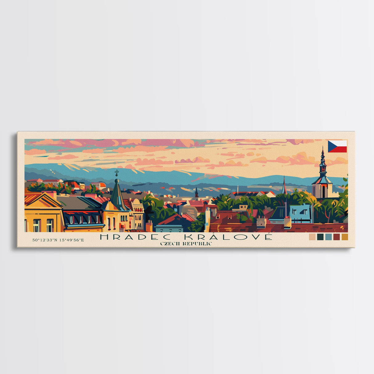 Hradec Czech Republic Travel Art, City Art, Framed Canvas Print or Metal Wall Art, Europe Travel Poster, Panoramic Wall Art, Extra Wide Wall Art