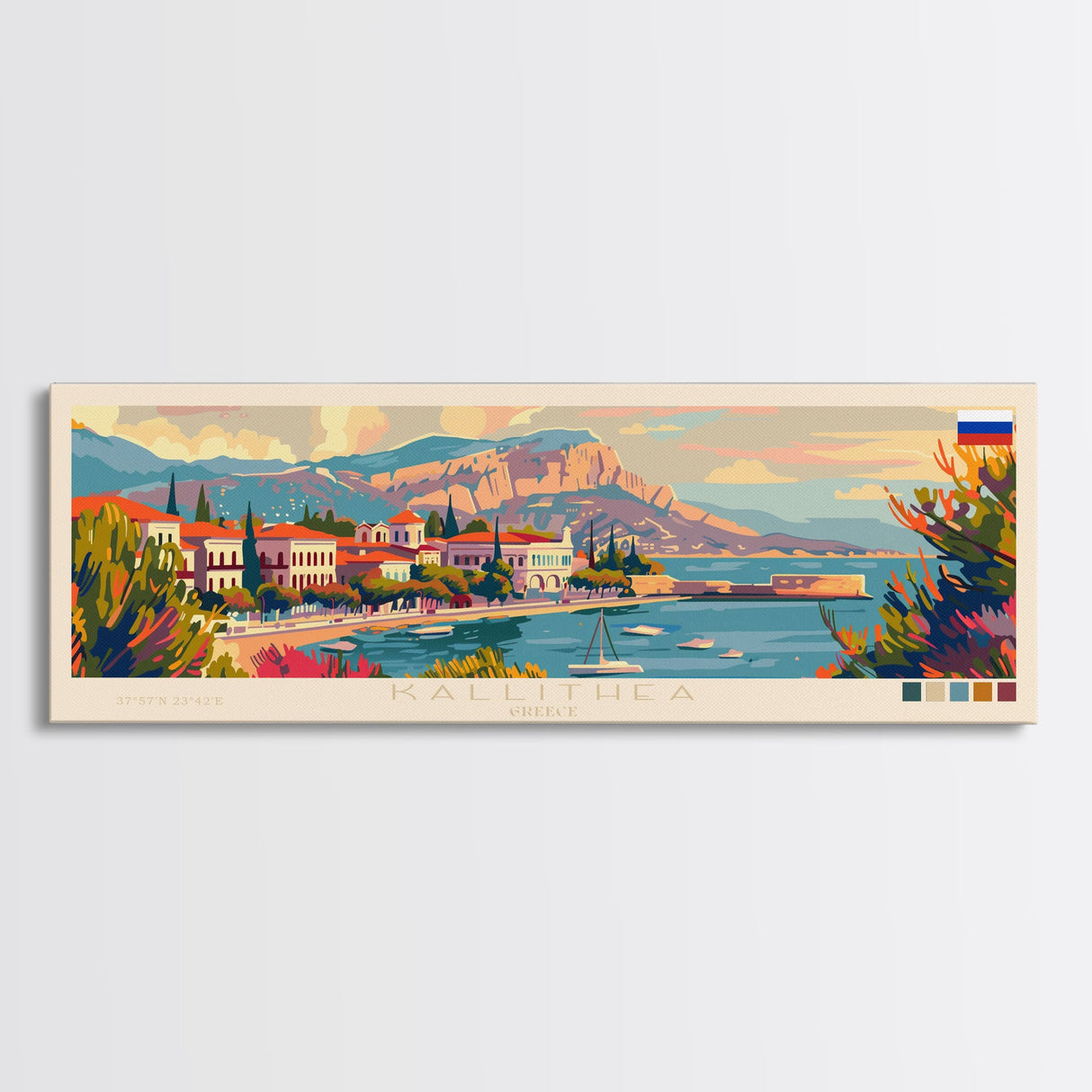 Kallithea Greece Travel Art, City Art, Framed Canvas Print or Metal Wall Art, Europe Travel Poster, Panoramic Wall Art, Extra Wide Wall Art