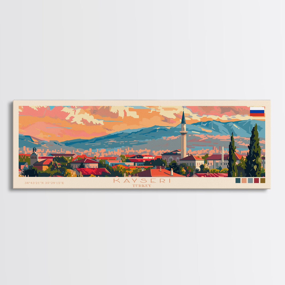 Kayseri Turkey Travel Art, City Art, Framed Canvas Print or Metal Wall Art, Europe Travel Poster, Panoramic Wall Art, Extra Wide Wall Art