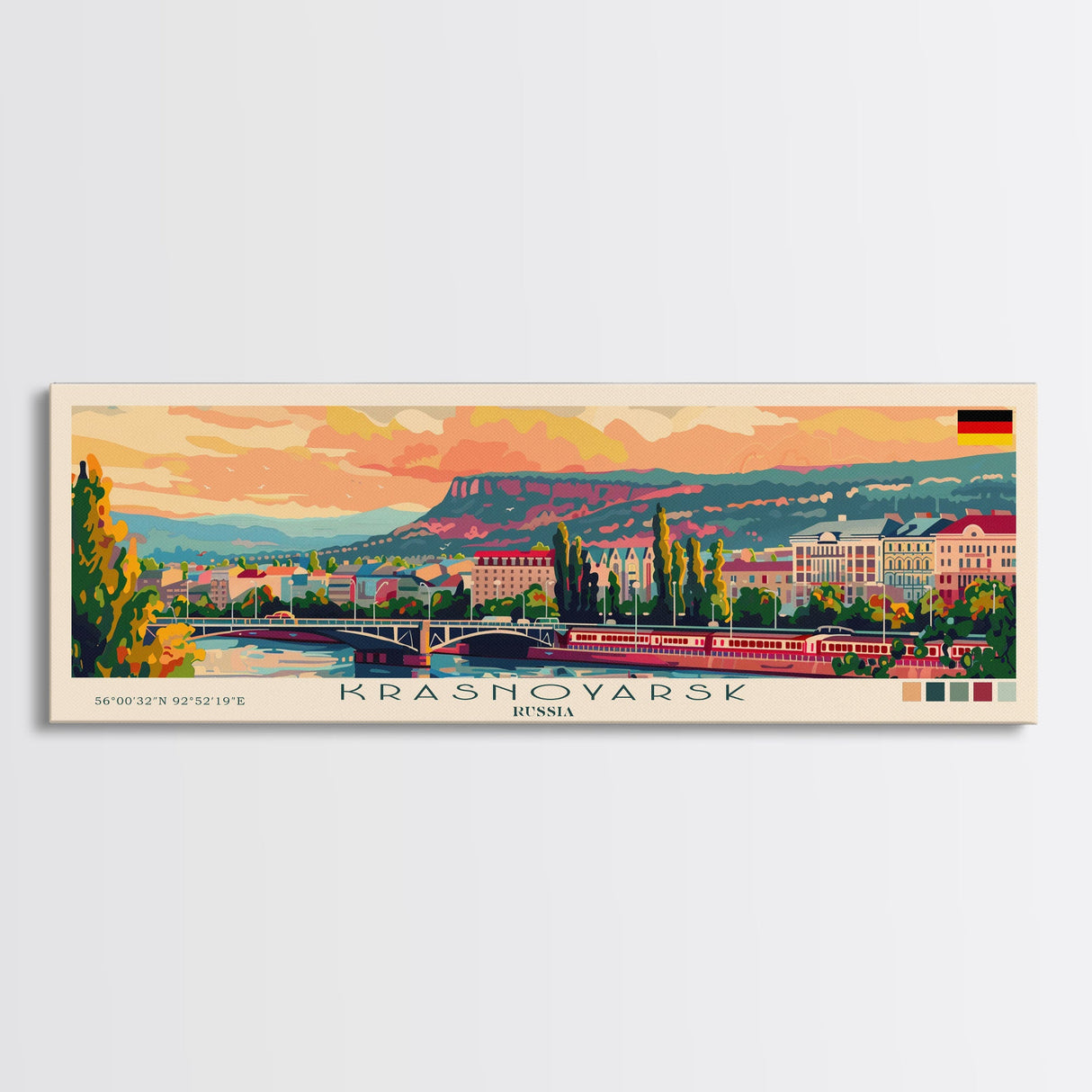 Krasnoyarsk Russia Travel Art, City Art, Framed Canvas Print or Metal Wall Art, Europe Travel Poster, Panoramic Wall Art, Extra Wide Wall Art