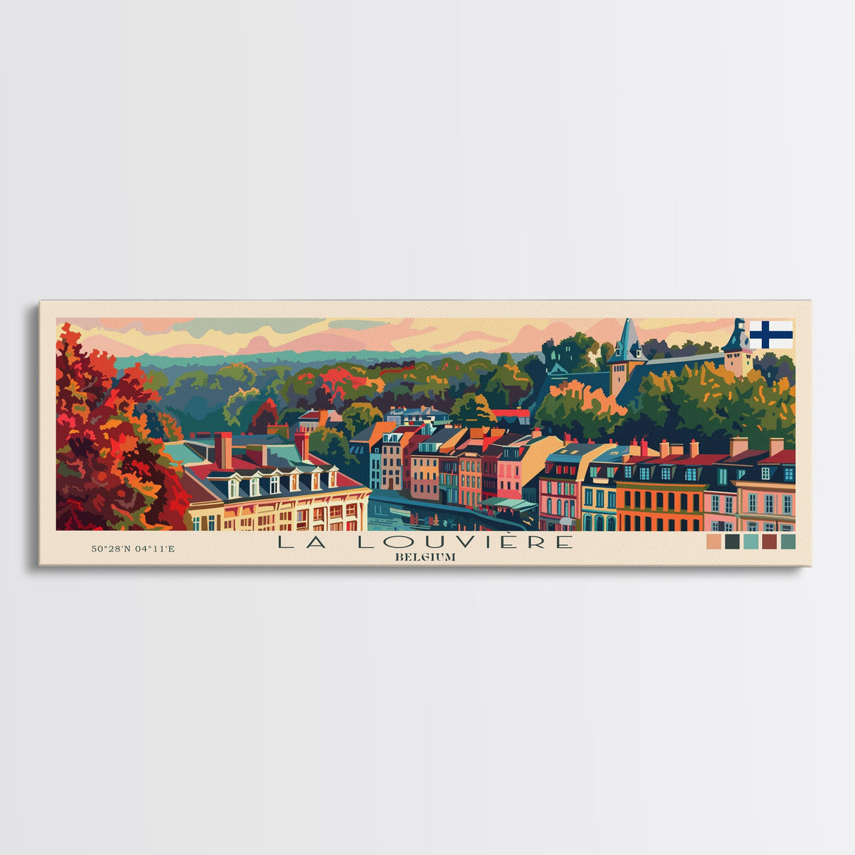 La Louvire Belgium Travel Art, City Art, Framed Canvas Print or Metal Wall Art, Europe Travel Poster, Panoramic Wall Art, Extra Wide Wall Art