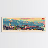 Lausanne Switzerland Travel Art, City Art, Framed Canvas Print or Metal Wall Art, Europe Travel Poster, Panoramic Wall Art, Extra Wide Wall Art