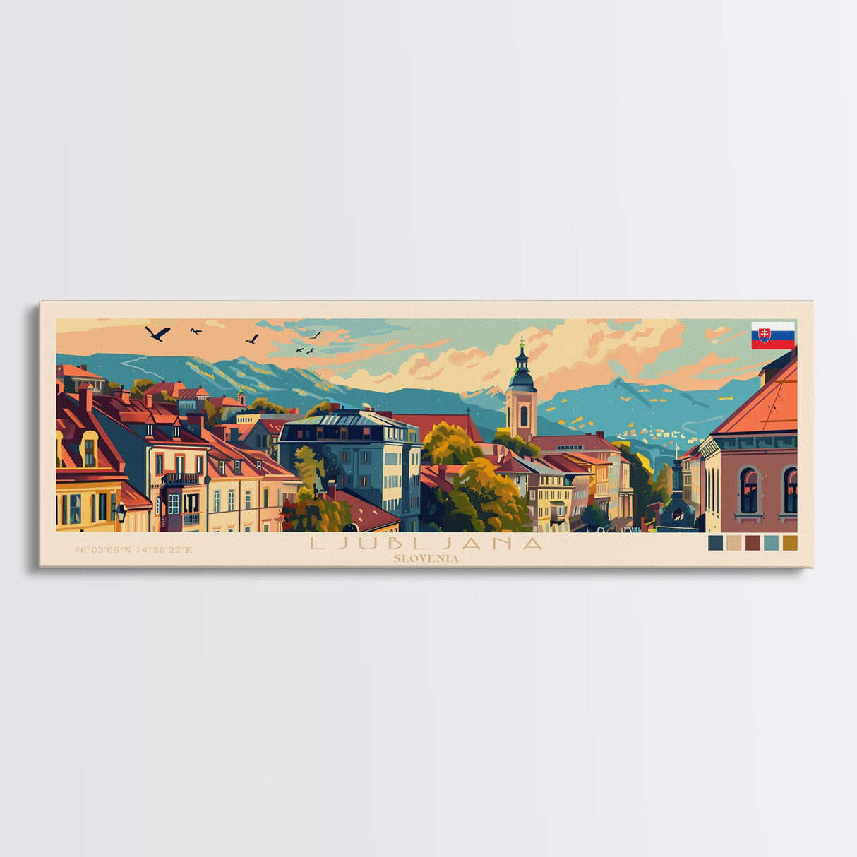 Ljubljana Slovenia Wall Art, Panoramic Travel Poster, Panoramic Framed Canvas Print, City Wall Art, Wall Hanging Home Decor, Travel Art