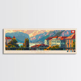 Lugano Switzerland Panoramic Travel Poster, Framed Canvas Print or Metal Wall Art, Travel Art, Home Decor, Panoramic Painting, Midcentury Art