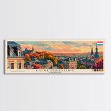 Luxembourg Luxembourg Panoramic Travel Poster, Framed Canvas Print or Metal Wall Art, Travel Art, Home Decor, Panoramic Painting, Midcentury Art