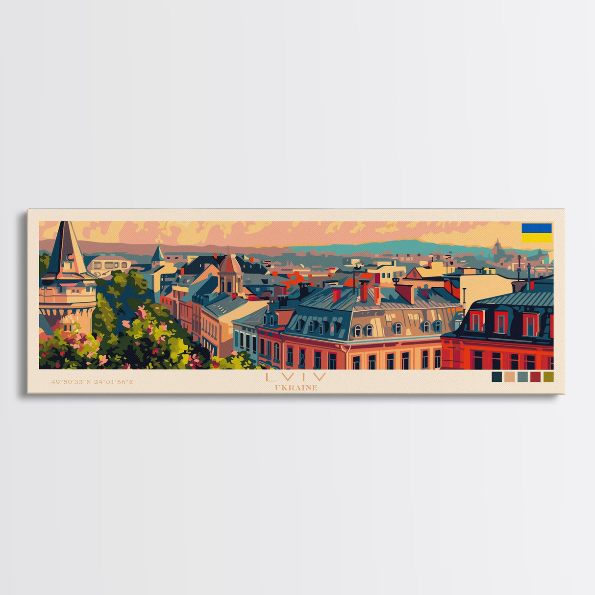 Lviv Ukraine Wall Art, Panoramic Travel Poster, Panoramic Framed Canvas Print, City Wall Art, Wall Hanging Home Decor, Travel Art