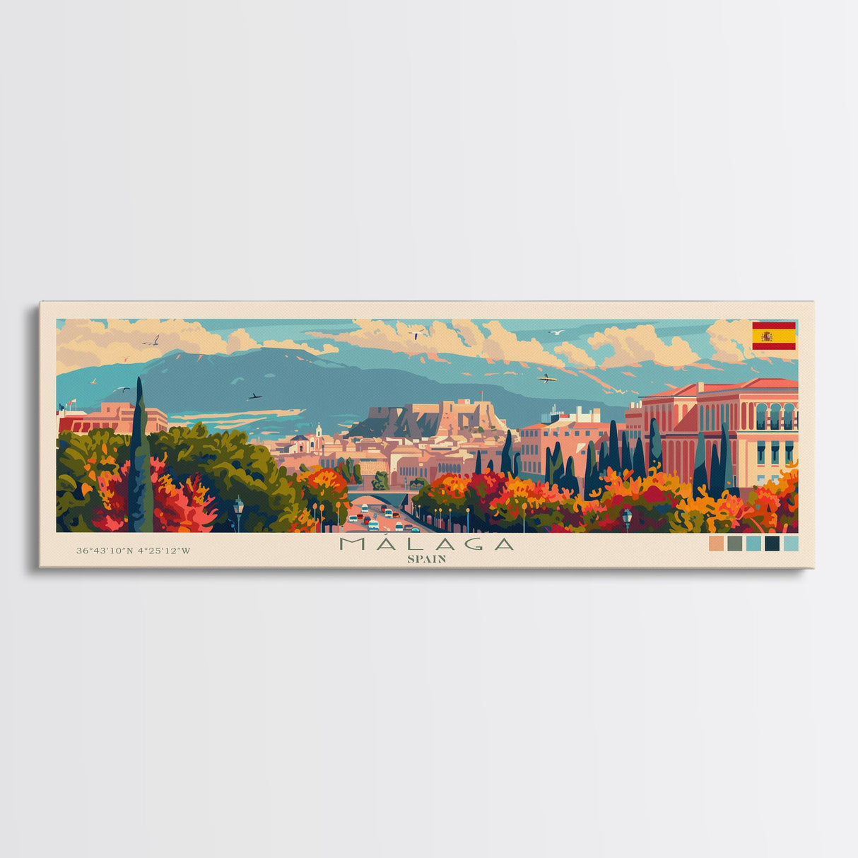 Malaga Spain Wall Art, Panoramic Travel Poster, Panoramic Framed Canvas Print, City Wall Art, Wall Hanging Home Decor, Travel Art