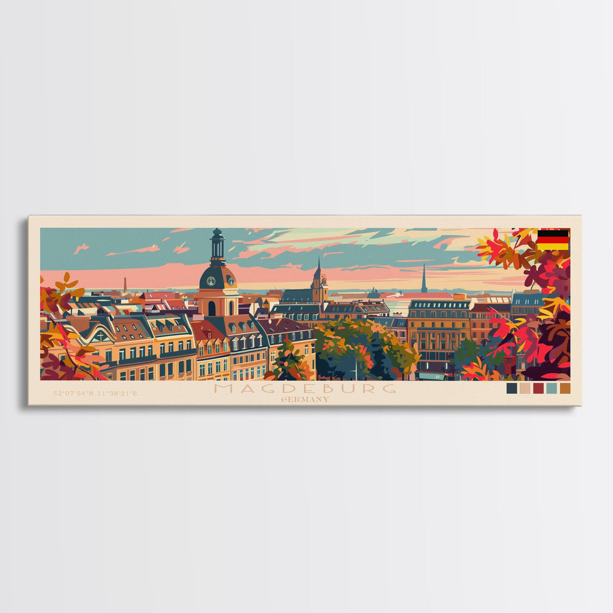 Magdeburg Germany Wall Art, Panoramic Travel Poster, Panoramic Framed Canvas Print, City Wall Art, Wall Hanging Home Decor, Travel Art