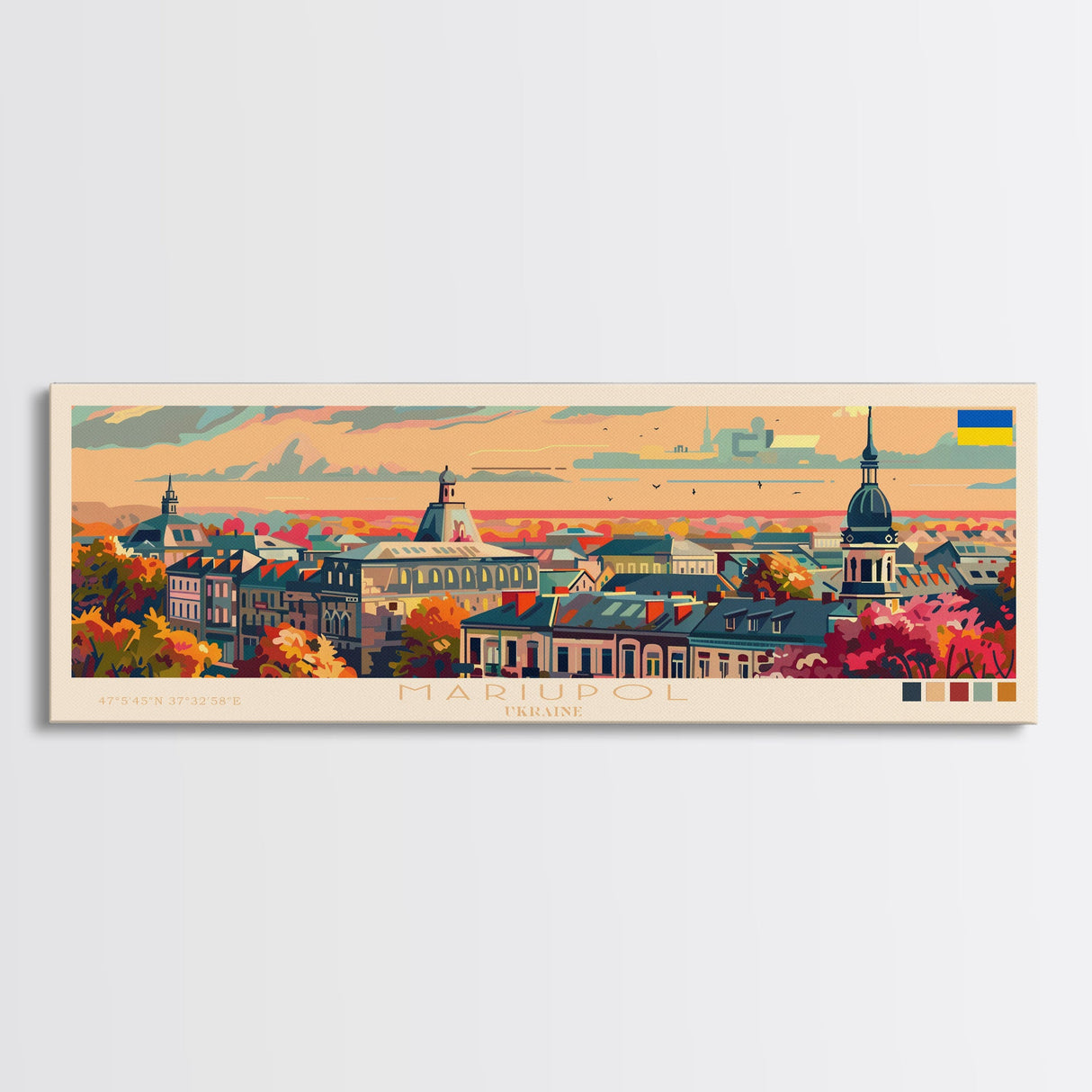 Mariupol Ukraine Wall Art, Panoramic Travel Poster, Panoramic Framed Canvas Print, City Wall Art, Wall Hanging Home Decor, Travel Art