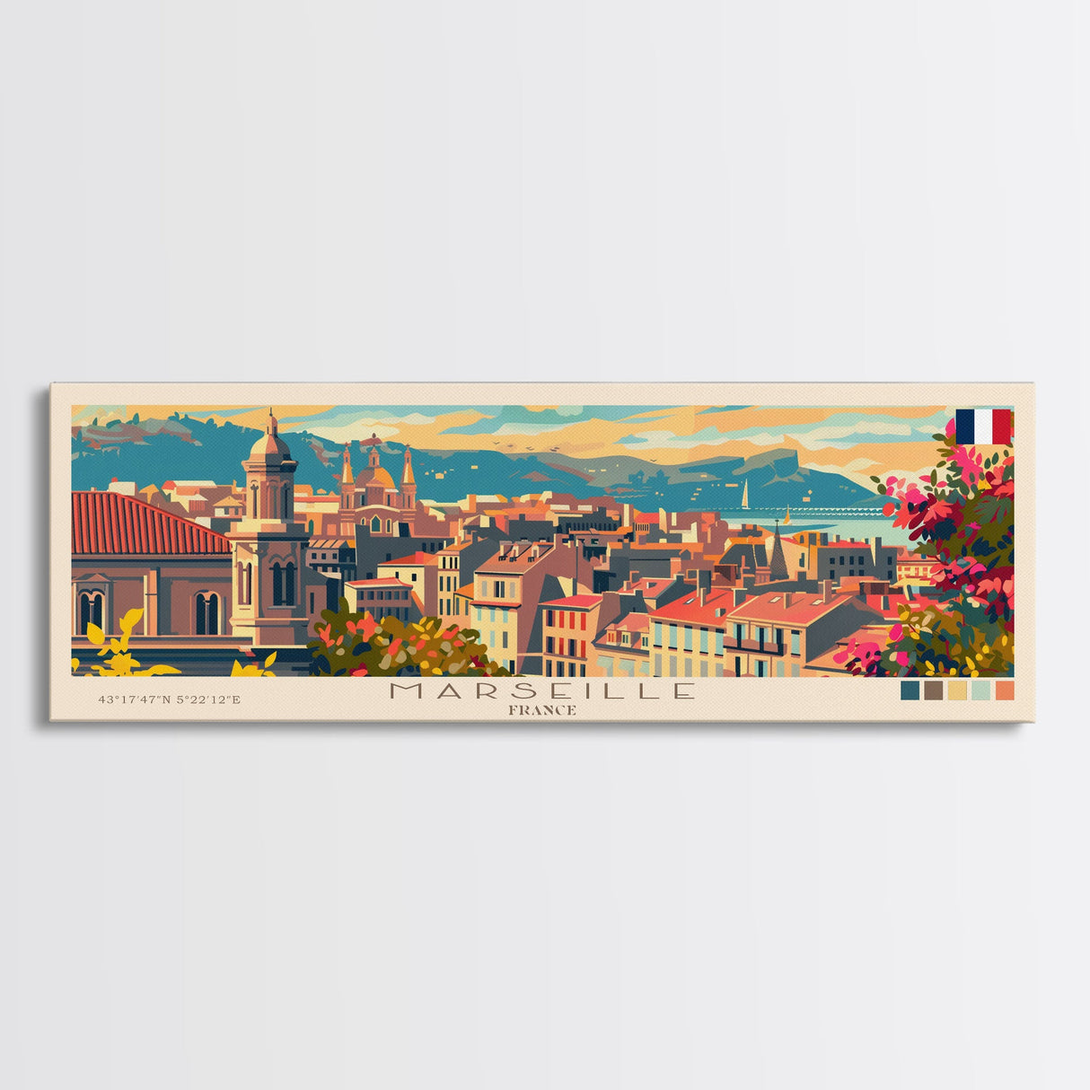 Marseille France Travel Print Wall Art, Panoramic City Art, Travel Art, Wall Decor, Vacation Gift, Framed Canvas Print Or Metal Art