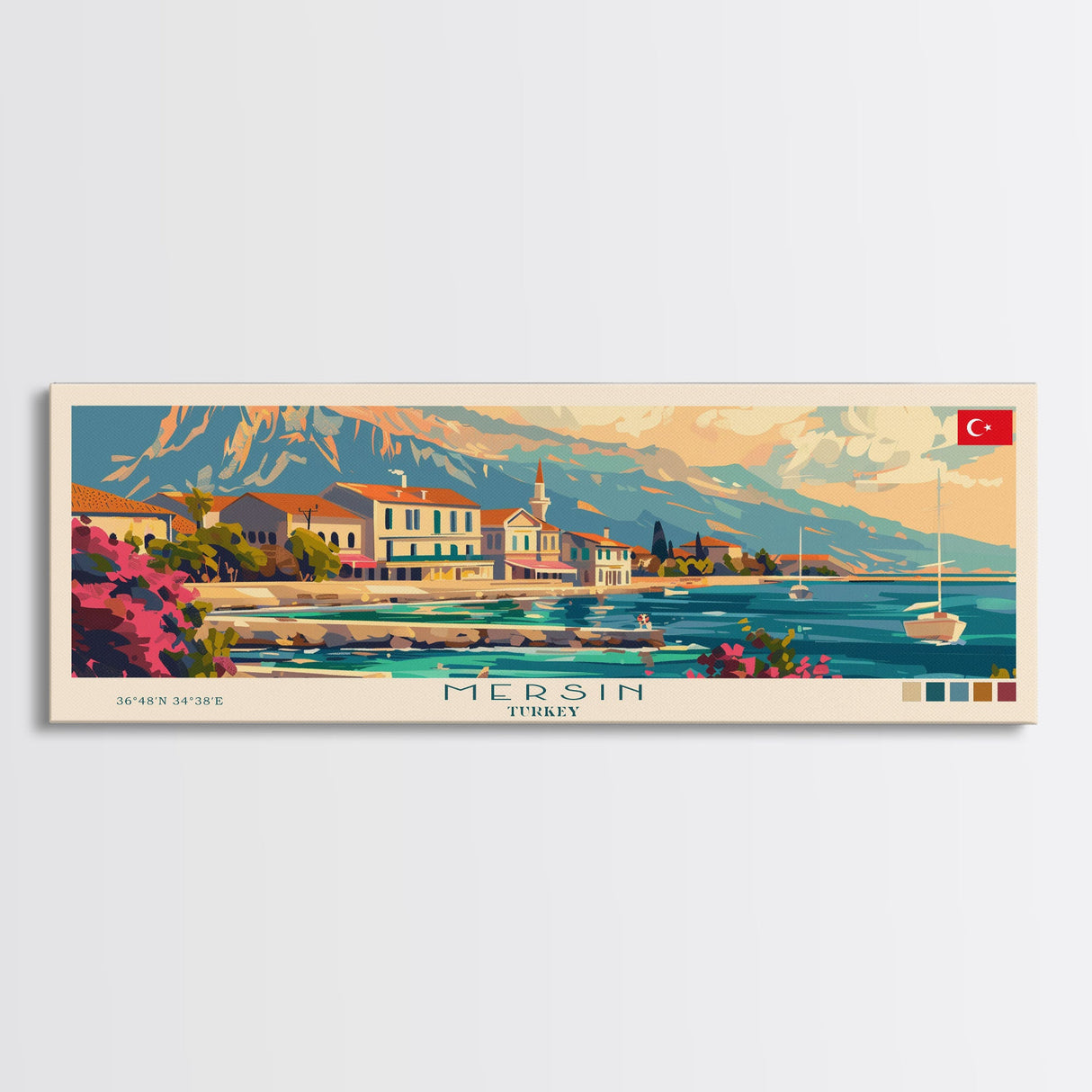 Mersin Turkey Wall Art, Panoramic Travel Poster, Panoramic Framed Canvas Print, City Wall Art, Wall Hanging Home Decor, Travel Art