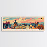 Mons Belgium Panoramic Travel Poster, Framed Canvas Print or Metal Wall Art, Travel Art, Home Decor, Panoramic Painting, Midcentury Art