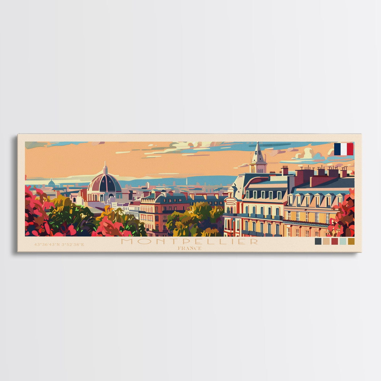 Montpellier France Wall Art, Panoramic Travel Poster, Panoramic Framed Canvas Print, City Wall Art, Wall Hanging Home Decor, Travel Art