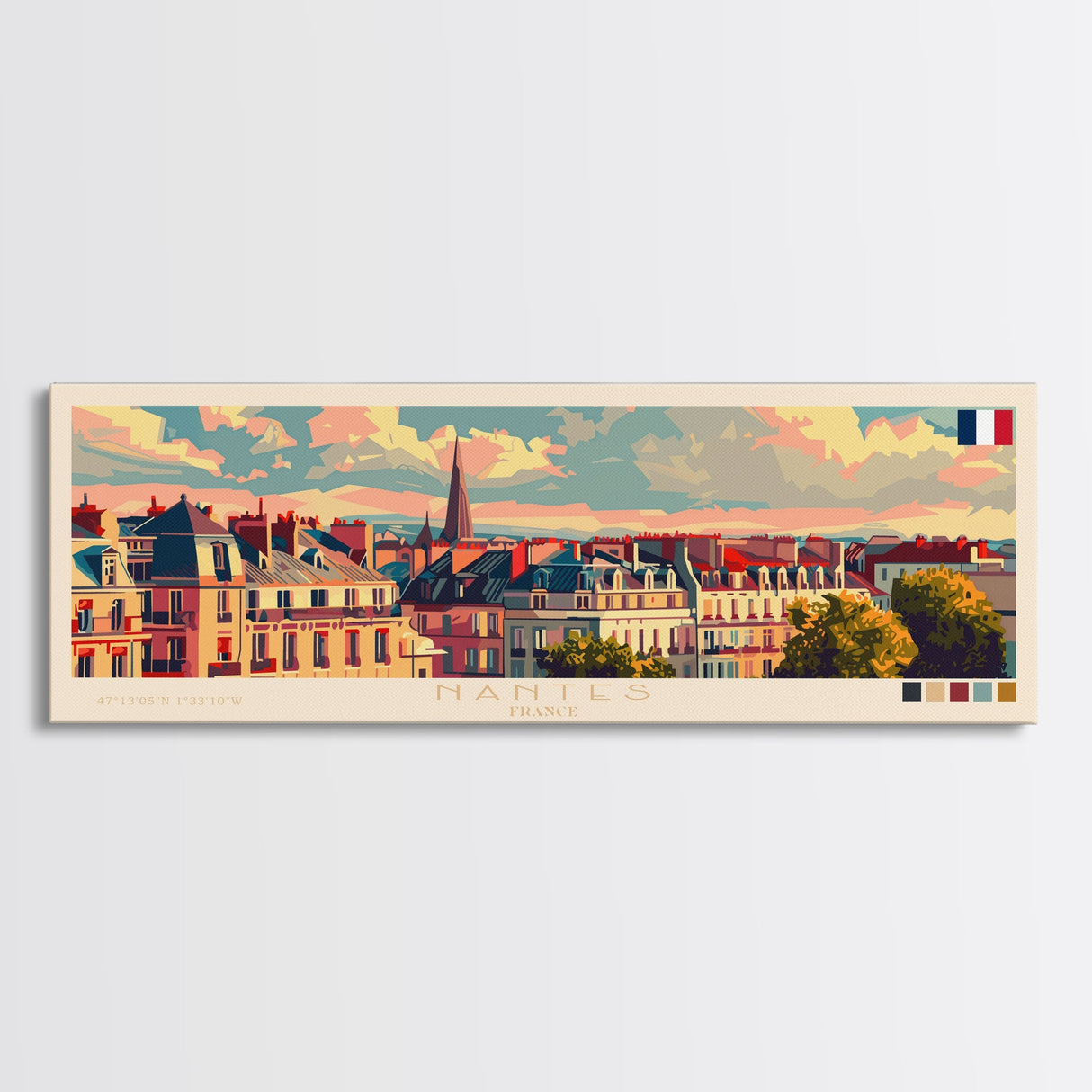 Nantes France Travel Print Wall Art, Panoramic City Art, Travel Art, Wall Decor, Vacation Gift, Framed Canvas Print Or Metal Art